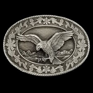 Vintage 1985 Siskiyou Buckle Co Eagle Mountains Western Small Belt Buckle Pewter